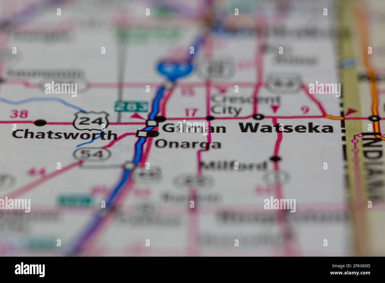 Gilman Illinois è mostrato su una mappa geografica o su una mappa stradale Foto Stock Gilman Illinois è mostrato su una mappa geografica o su una mappa stradale Foto Stock