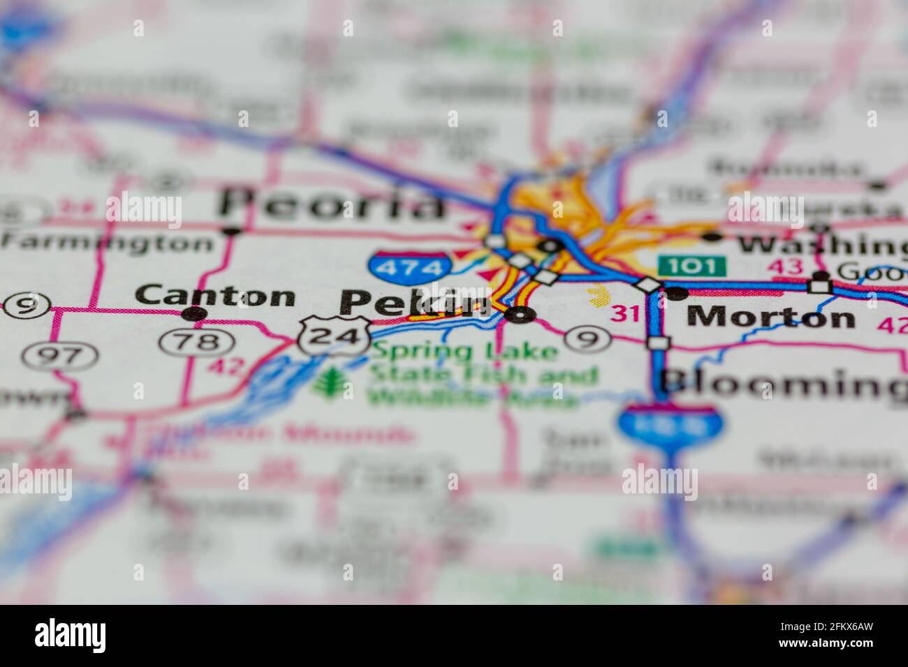 Pekin Illinois mostrato su una mappa geografica o su una mappa stradale Foto Stock
