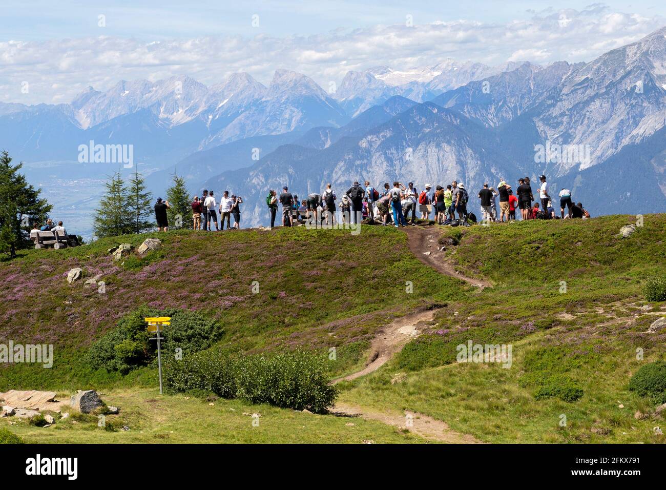 Patscherkofel, Vista sul Ghiacciaio Stubai, Tirolo, Austria Foto Stock