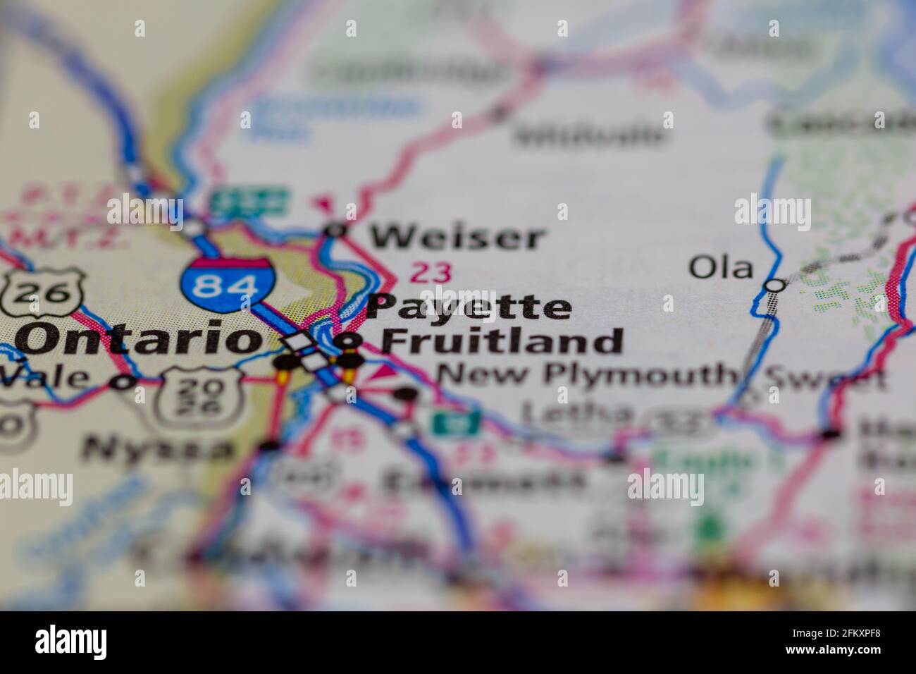 Payette e fruitland Idaho USA visualizzati su una mappa geografica o mappa stradale Foto Stock
