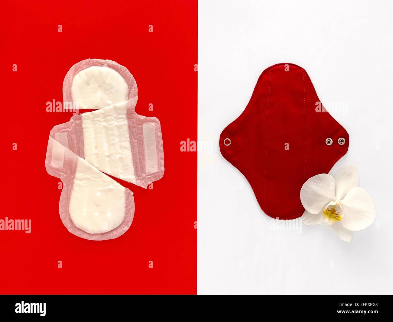 assorbente igienico monouso e riutilizzabile, concetto di mestruazione eco Foto Stock