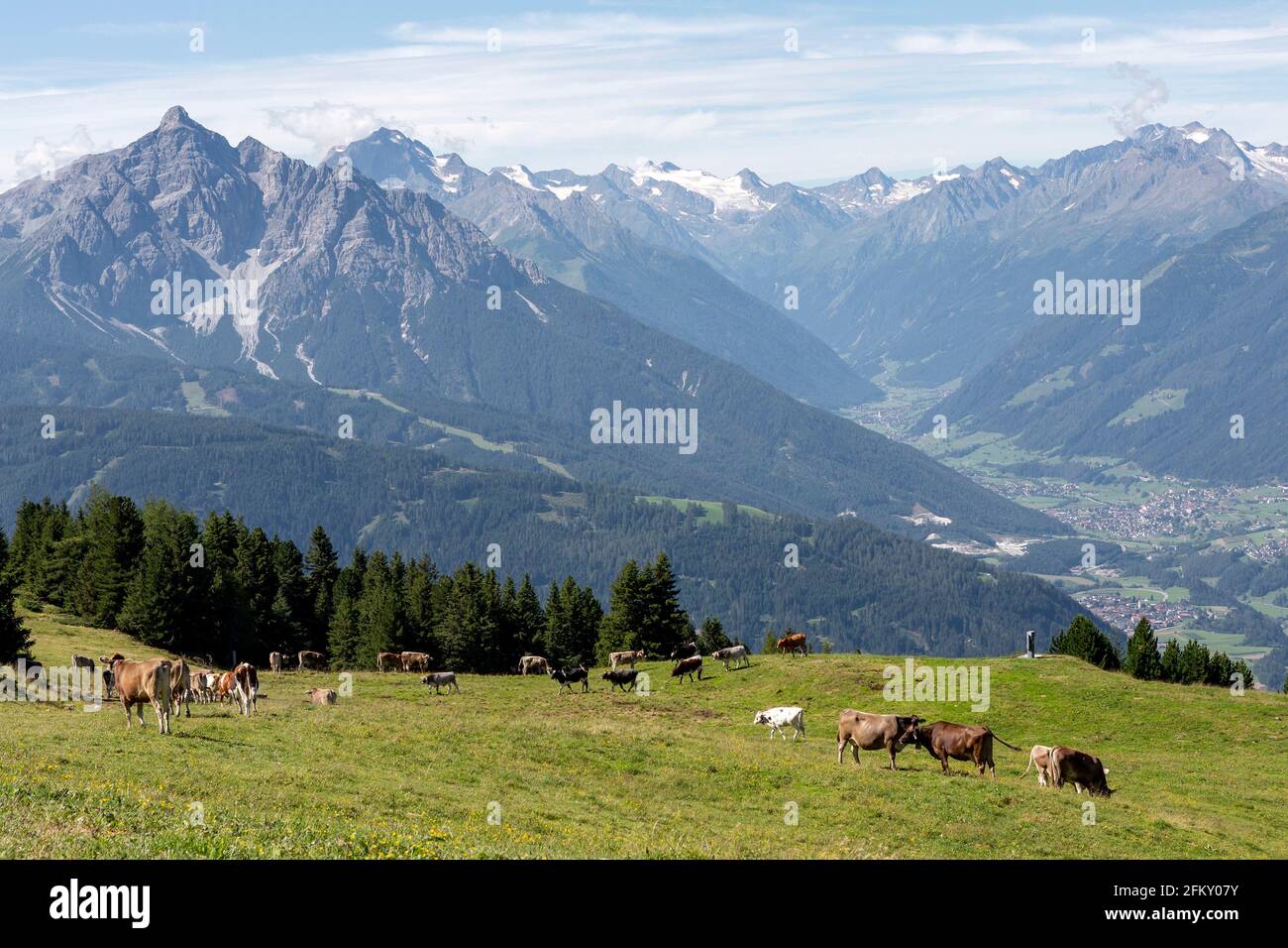 Patscherkofel, Vista sul Ghiacciaio Stubai, Tirolo, Austria Foto Stock