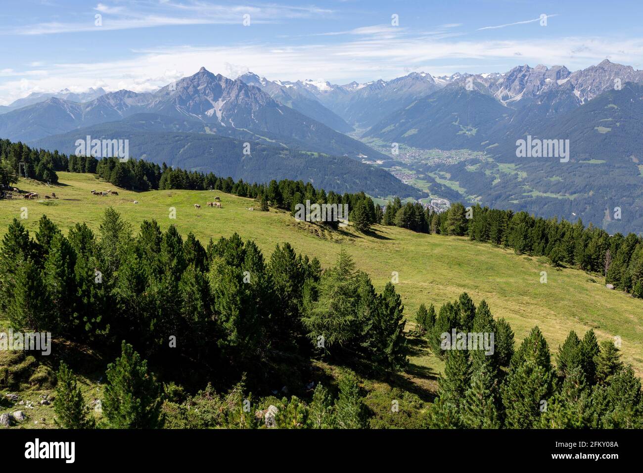 Patscherkofel, Vista sul Ghiacciaio Stubai, Tirolo, Austria Foto Stock