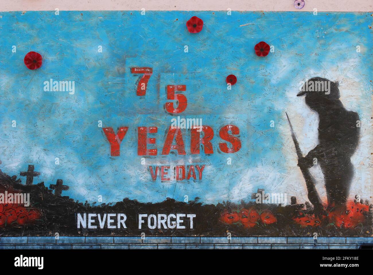 Ve Day 75 Years Street Art, New Ferry, Wirral, Regno Unito Foto Stock