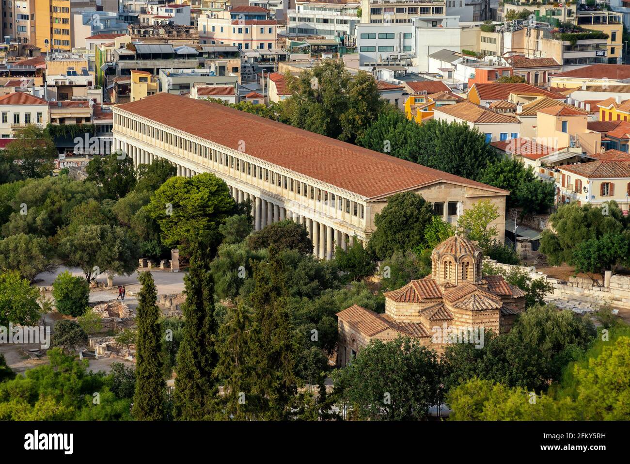 La Stoa di Attalos o Attalus era un portico nell'antica Agora di Atene, Grecia. Fu costruito e chiamato dal re Attalos II di Pergamo Foto Stock
