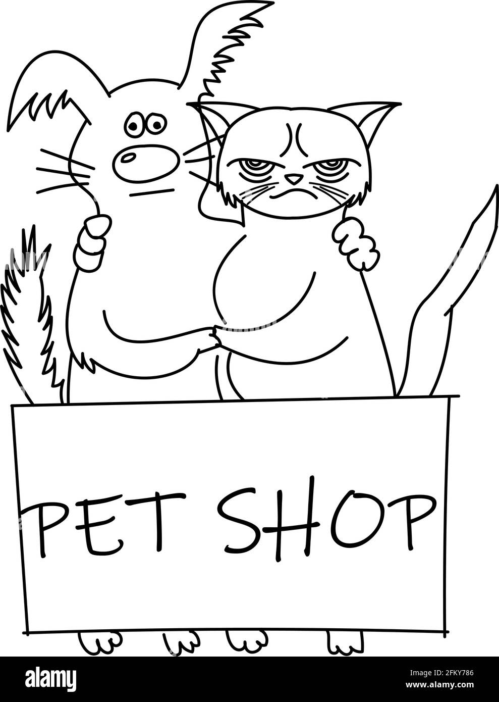 carino gatto e cane. migliori amici. illustrazione vettoriale Illustrazione Vettoriale