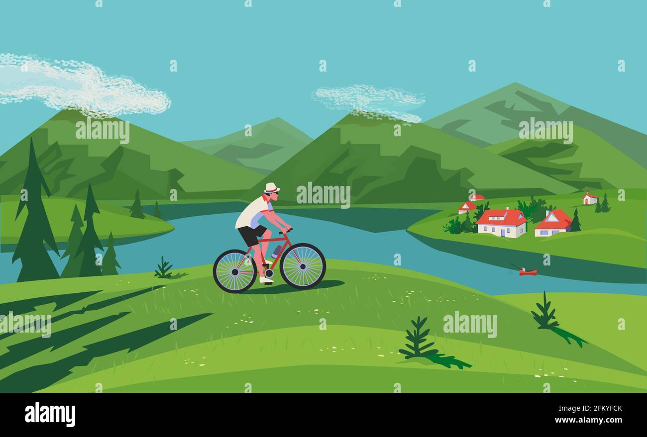 Paesaggio verde della valle di montagna Illustrazione Vettoriale