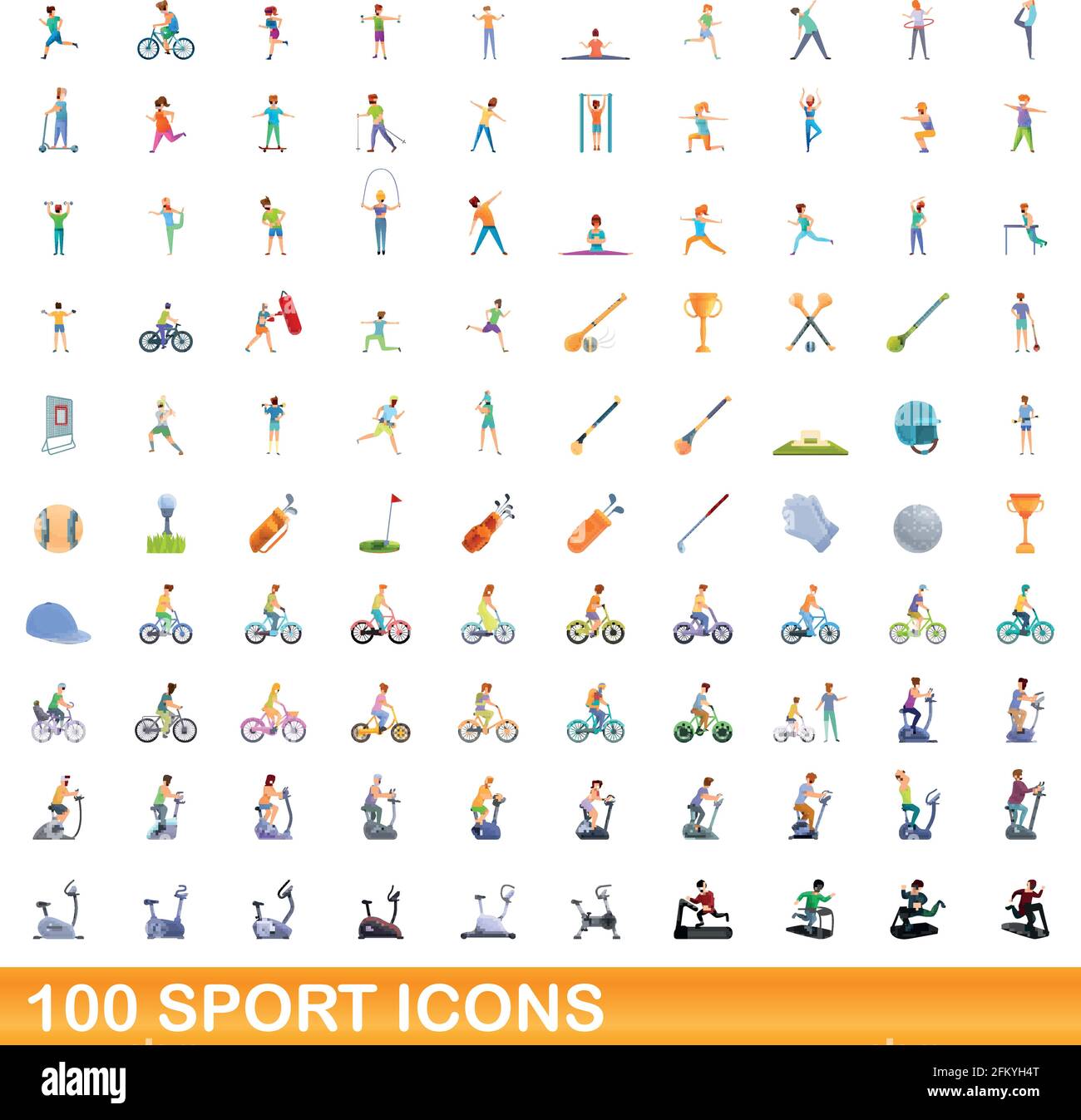 100 sport set di icone. Cartoon illustrazione di 100 icone dello sport set vettore isolato su sfondo bianco Illustrazione Vettoriale