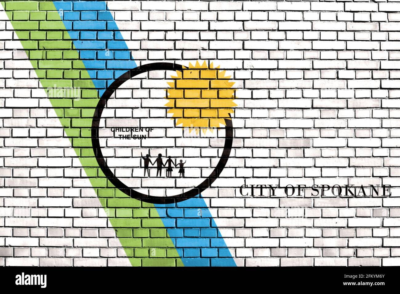 Bandiera di Spokane, Washington dipinto su muro di mattoni Foto Stock