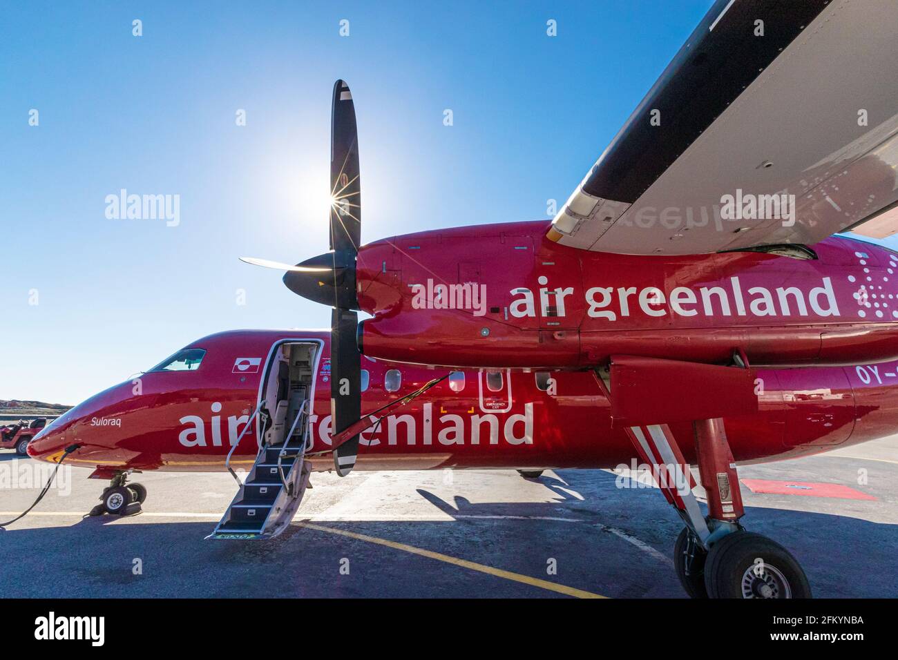 Aereo da Nuuk, o Godthåb, la capitale e la più grande città della Groenlandia. Foto Stock