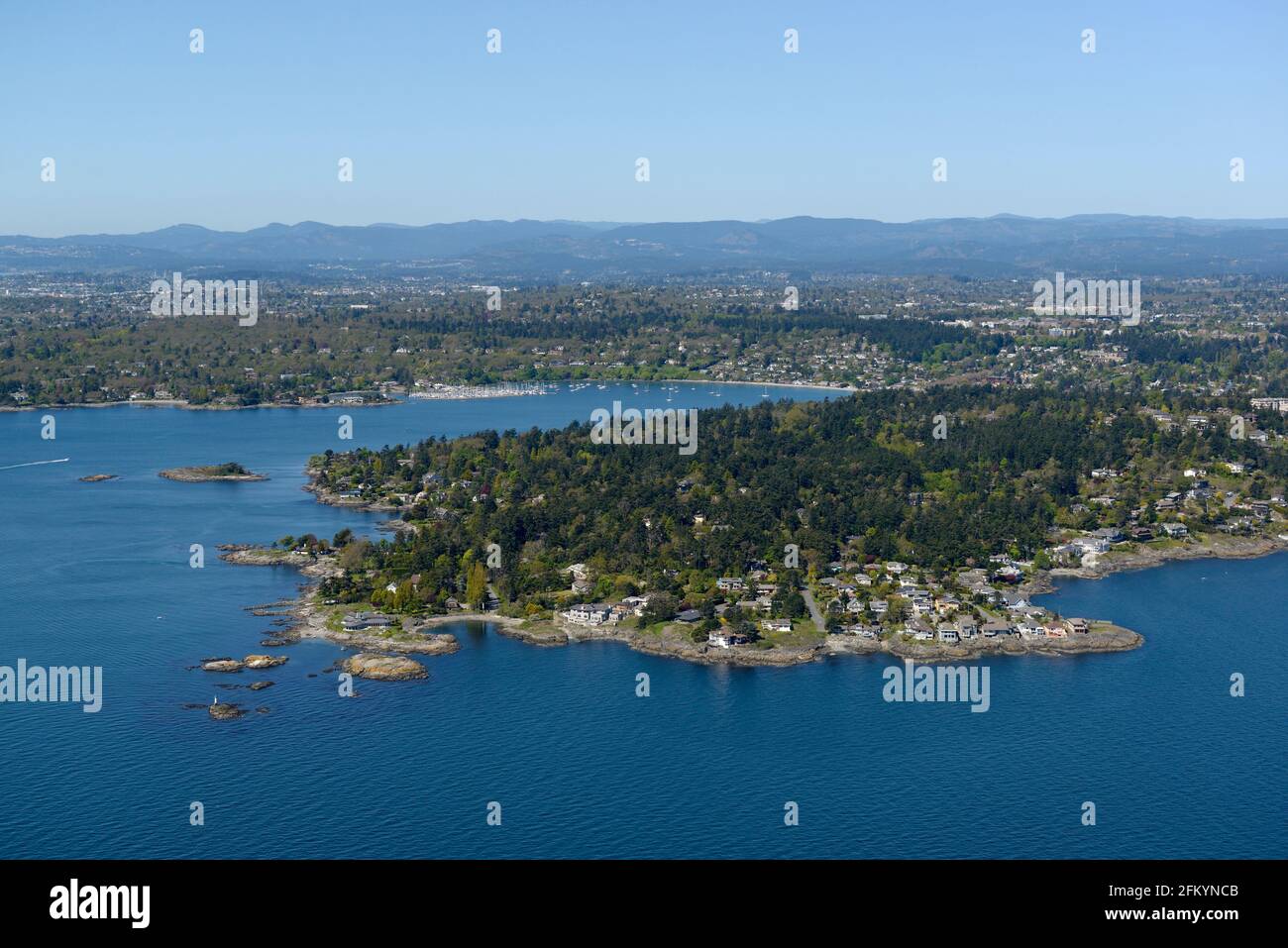 Fotografia aerea di Ten Mile Point e Cadboro Bay, Vancouver Island, British Columbia Foto Stock