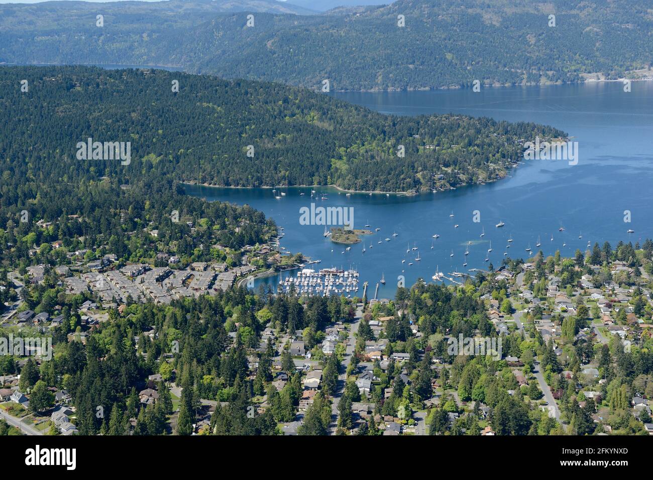 Immagine aerea di Brentwood Bay, Vancouver Island, British Columbia Foto Stock