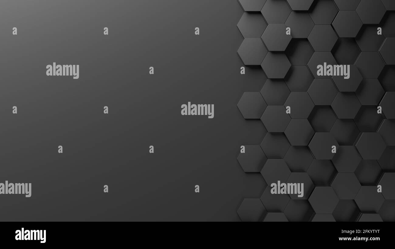 Piastrelle esagonali su sfondo grigio scuro. Sfondo esagonale astratto. Nido d'ape. illustrazione 3d. Foto Stock