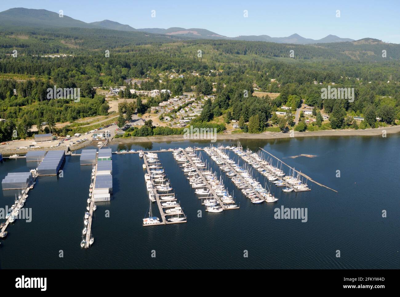 Fotografia aerea del Ladysmith Marina, Oak Bay Marine Group. Ladysmith, Vancouver Island, British Columbia, Canada. Foto Stock