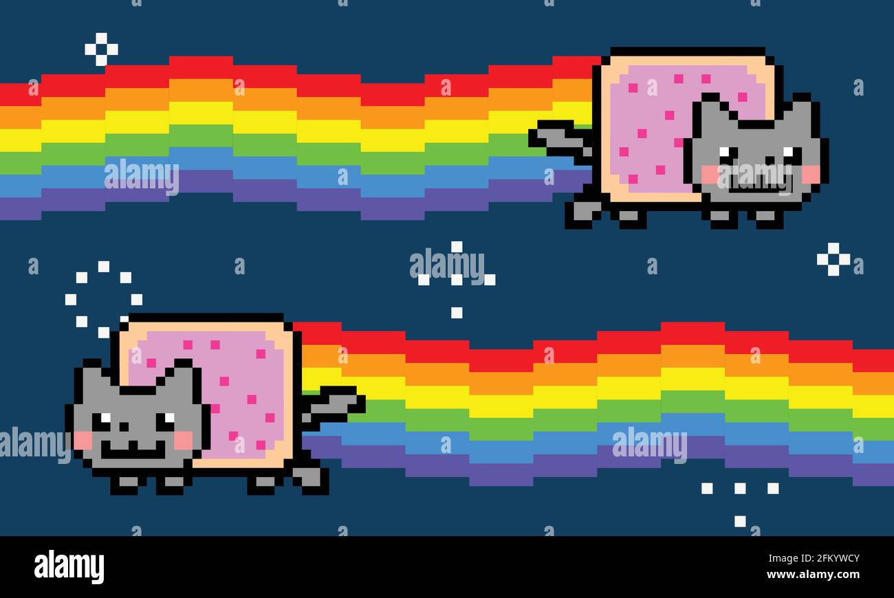 Spazio gatto e meme vettore arcobaleno. Grafica vettoriale digitale piatta  a colori a 8 bit Immagine e Vettoriale - Alamy