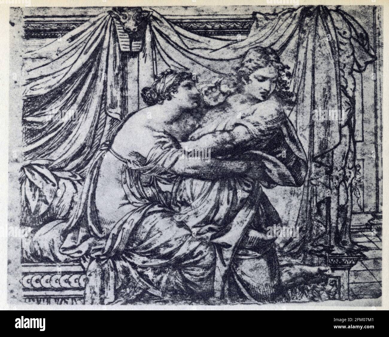Joseph et la femme de Putiphar, gravure par Gustave Arosa. Foto Stock