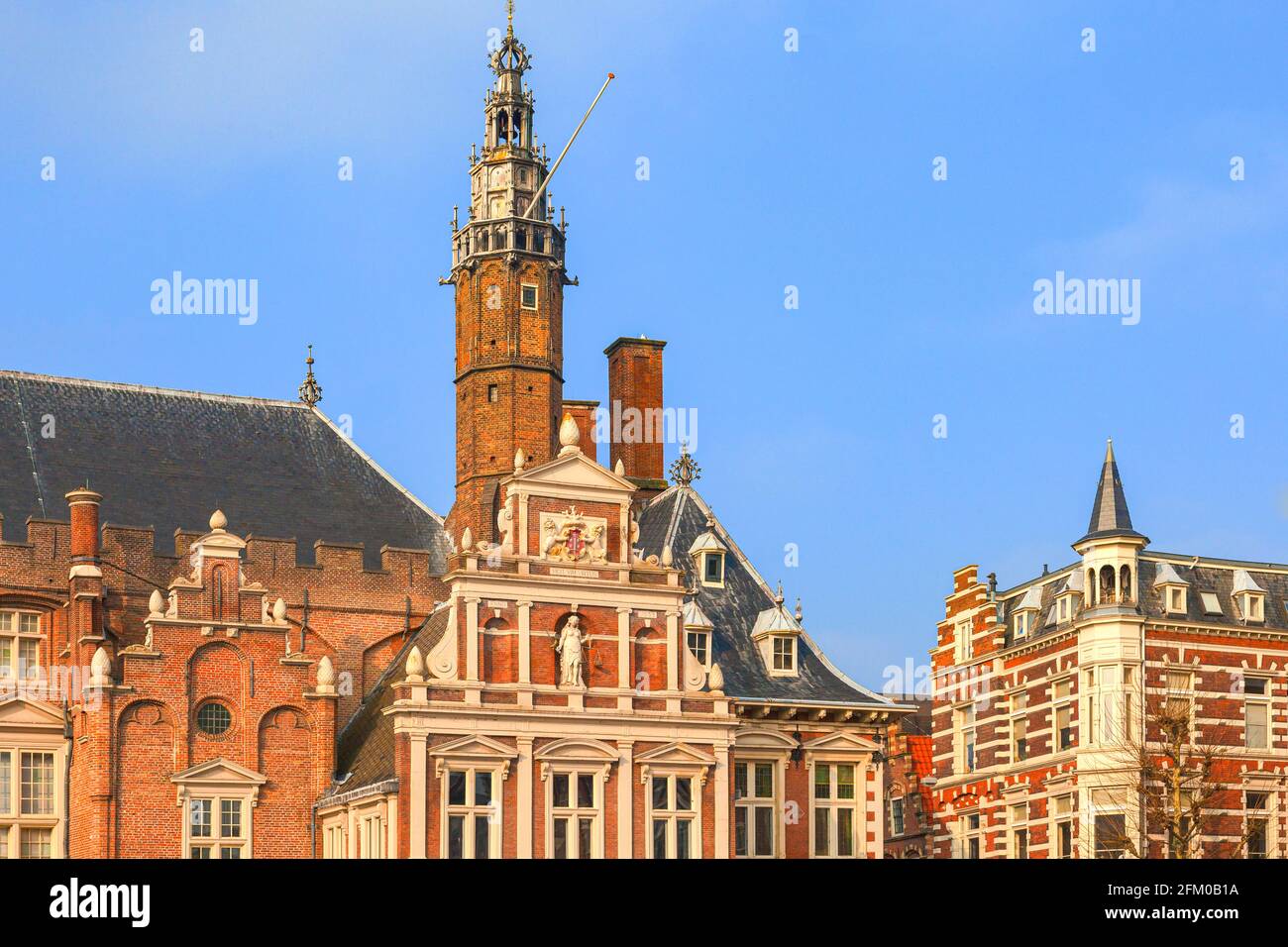 Il municipio storico e la cattedrale di St.Bavokerk nel centro storico di Haarlem, nel quartiere di Amsterdam, nell'Olanda del Nord, nei Paesi Bassi Foto Stock