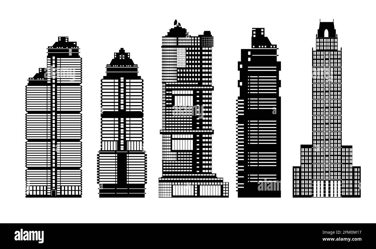 Struttura industriale di costruzione ha silhoueted edificio urbano Illustrazione Vettoriale