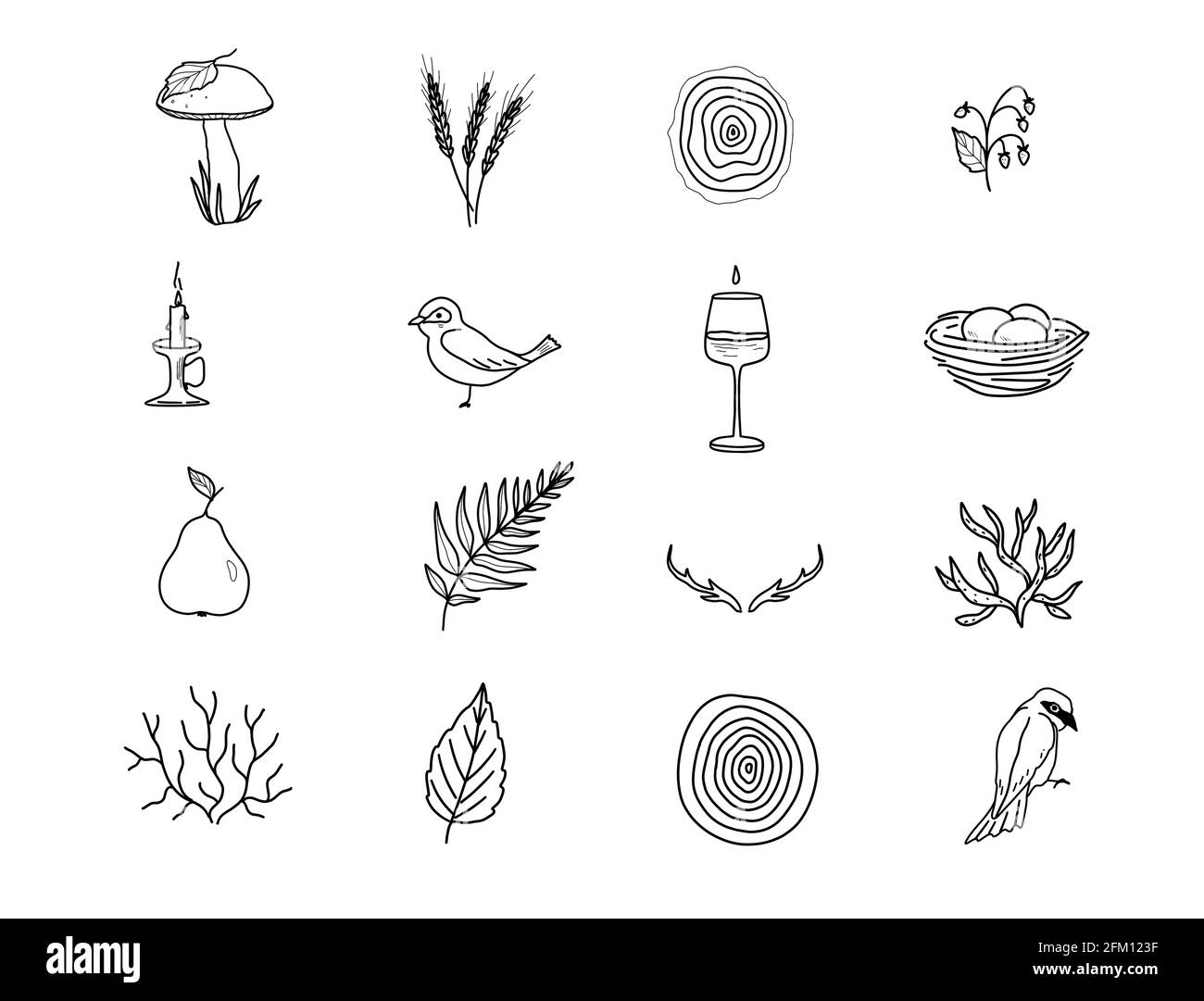 Pattern senza cuciture con una raccolta di icone e simballi con persone di doodles disegnate a mano. Buoni elementi di design per una presentazione divertente. Bianco e nero il Foto Stock