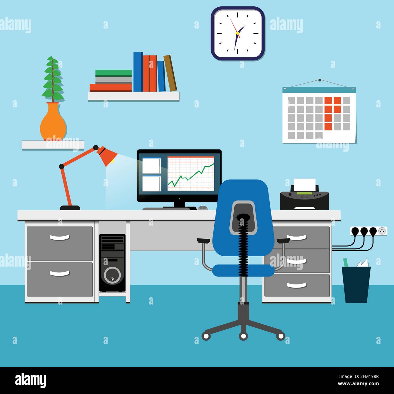 Illustrazione del concetto di progettazione dell'ufficio per il lavoro Illustrazione Vettoriale