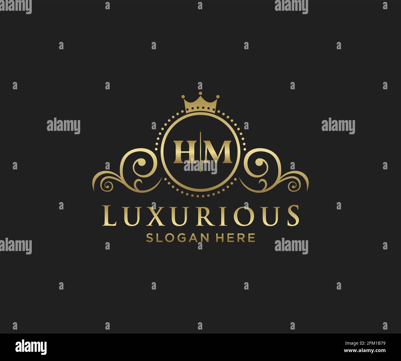 Modello logo HM Letter Royal Luxury in arte vettoriale per ristoranti, Royalty, Boutique, Cafe, Hotel, Araldica, Gioielli, Moda e altri vettori illustratore Illustrazione Vettoriale