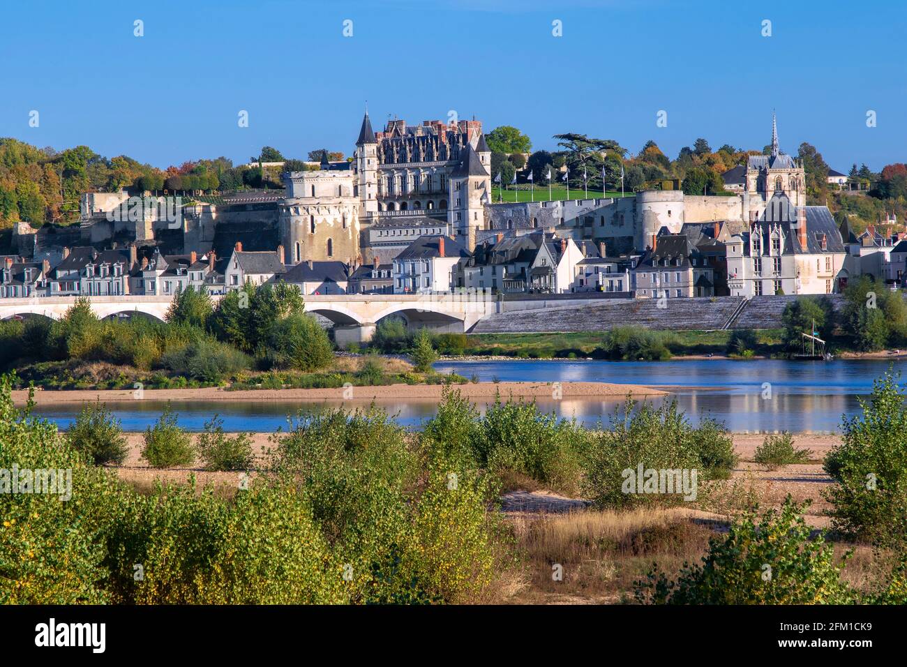 Castello di Amboise e fiume Loira Foto Stock