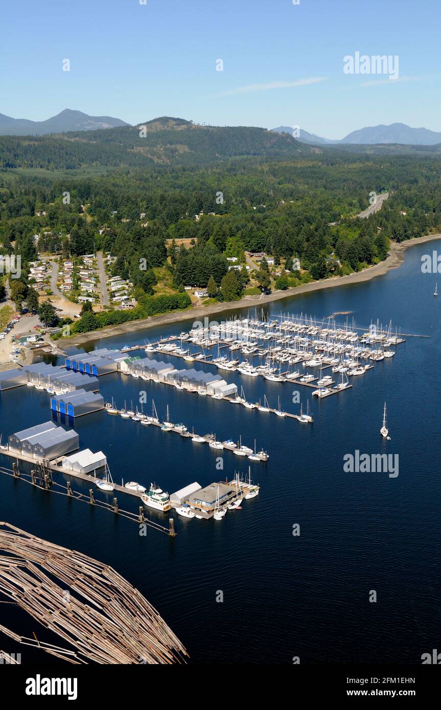 Fotografia aerea del Ladysmith Marina, Oak Bay Marine Group. Ladysmith, Vancouver Island, British Columbia, Canada. Foto Stock