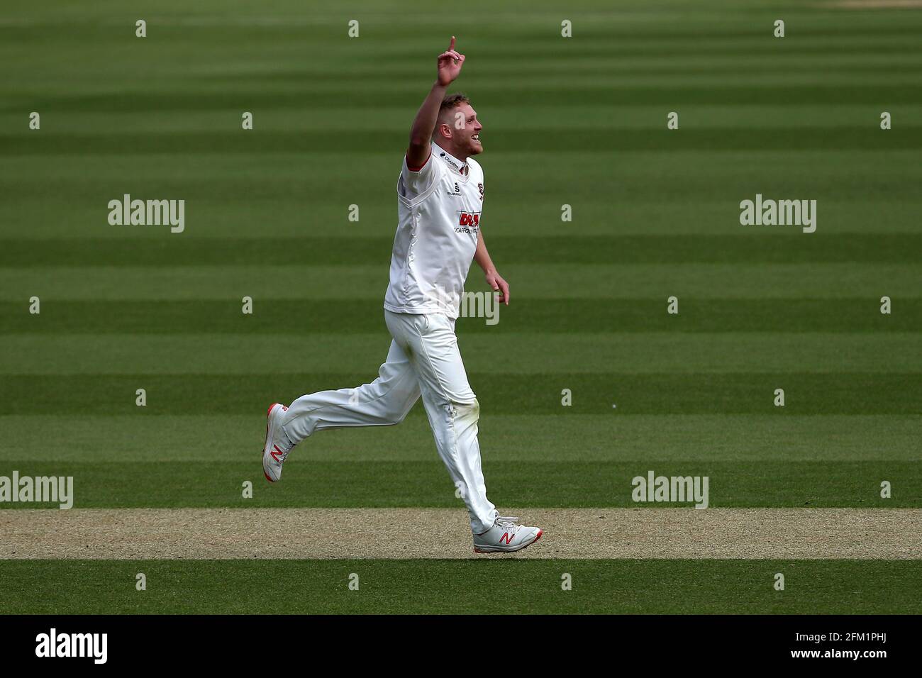 Jamie Porter of Essex celebra la presa del wicket di Rory Burns durante Surrey CCC vs Essex CCC, Specsavers County Championship Division 1 Cricket a. Foto Stock