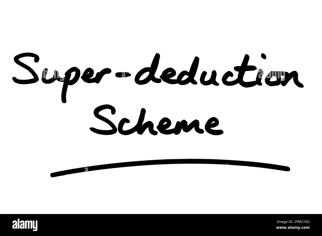 Super-deduction Scheme, scritto a mano su sfondo bianco. Foto Stock