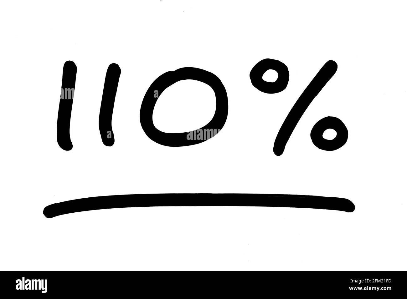 110%, scritto a mano su sfondo bianco. Foto Stock