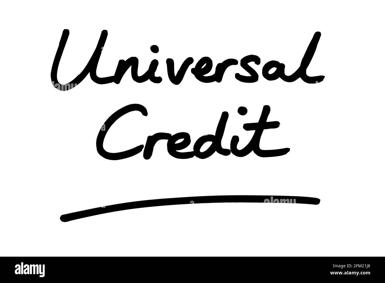 Credito universale, scritto a mano su sfondo bianco. Foto Stock