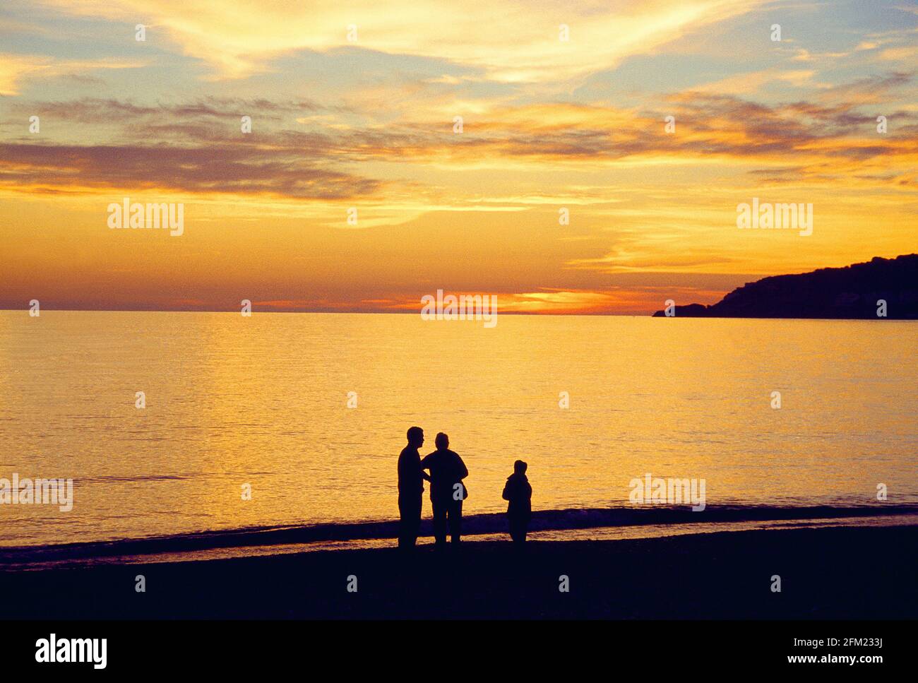 Tramonto sulla spiaggia. Almuñecar, provincia di Granada, Andalusia. Foto Stock