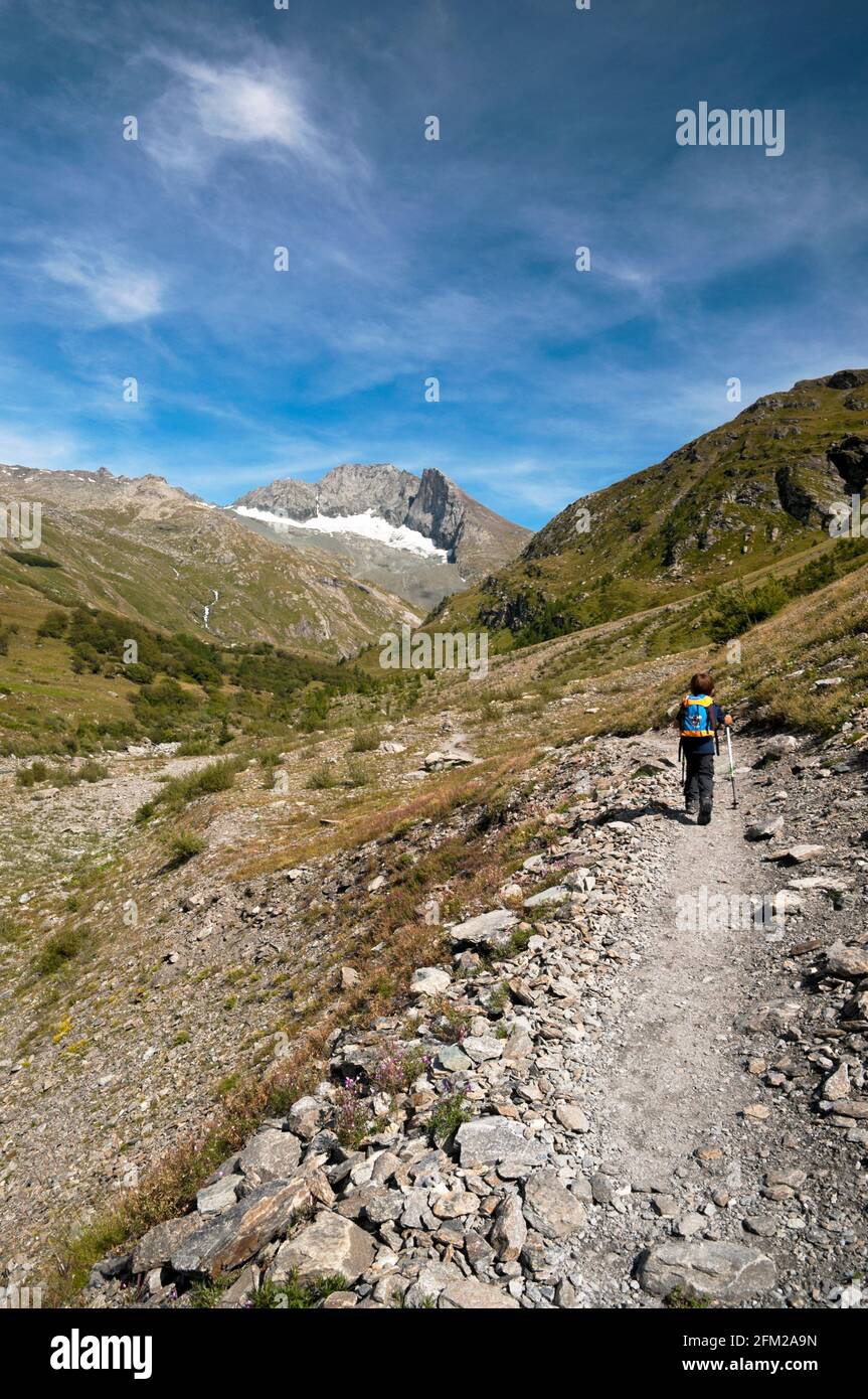 Escursioni per ragazzi nel Parco Nazionale della Vanoise, Savoia (73), regione Auvergne-Rodano-Alpi, Francia. Foto Stock