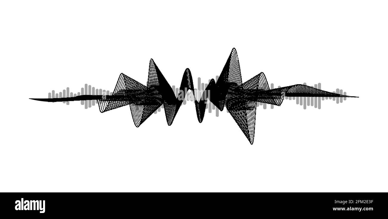 Equalizzatore in bianco e nero. Concetto di assistente vocale. Moderno elemento a onda sonora isolato su sfondo bianco. Tecnologia di controllo vocale del microfono, voce Illustrazione Vettoriale