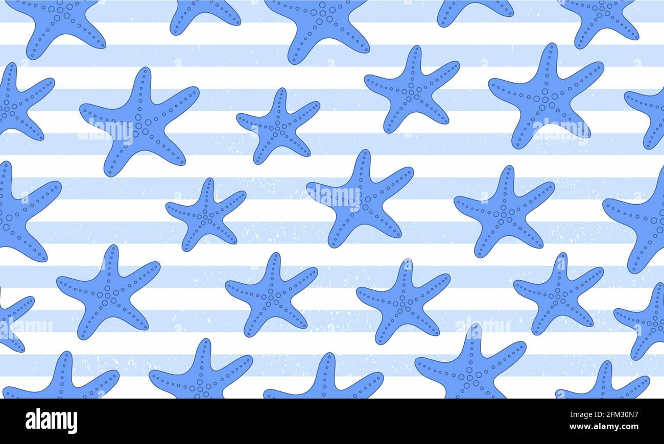 Disegno senza giunture Starfish. Sfondo blu. Vettore Illustrazione Vettoriale