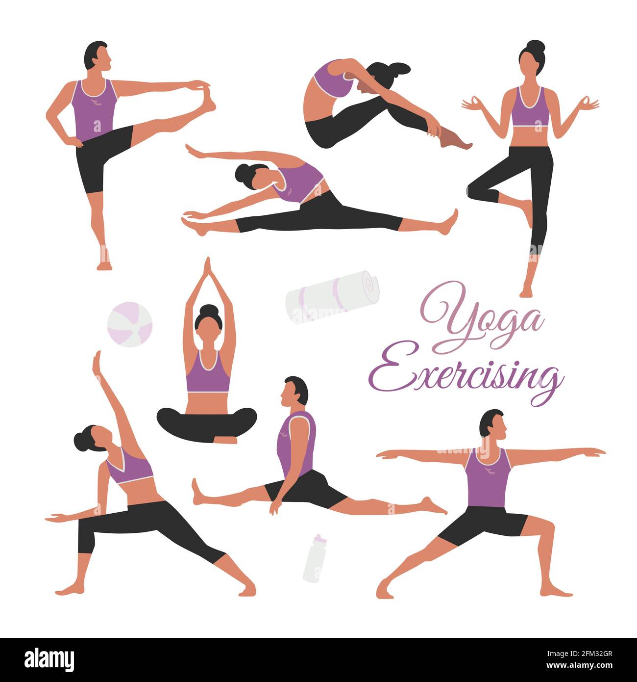 Set di icone vettoriali per esercizi di Yoga allunga Illustrazione Vettoriale