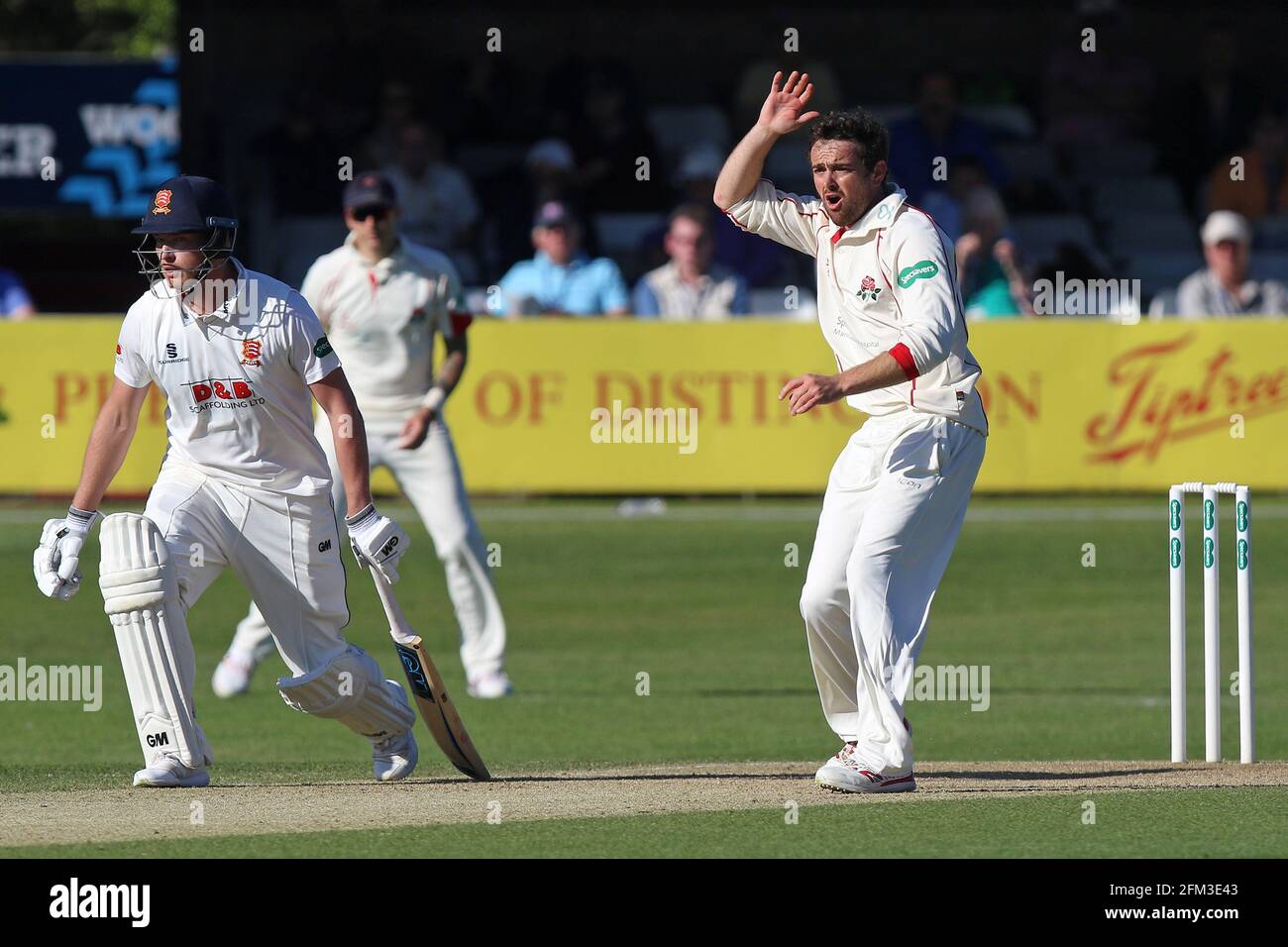 Stephen Parry of Lancashire con un appello per un wicket durante Essex CCC vs Lancashire CCC, Specsaver County Championship Division 1 Cricket al C Foto Stock