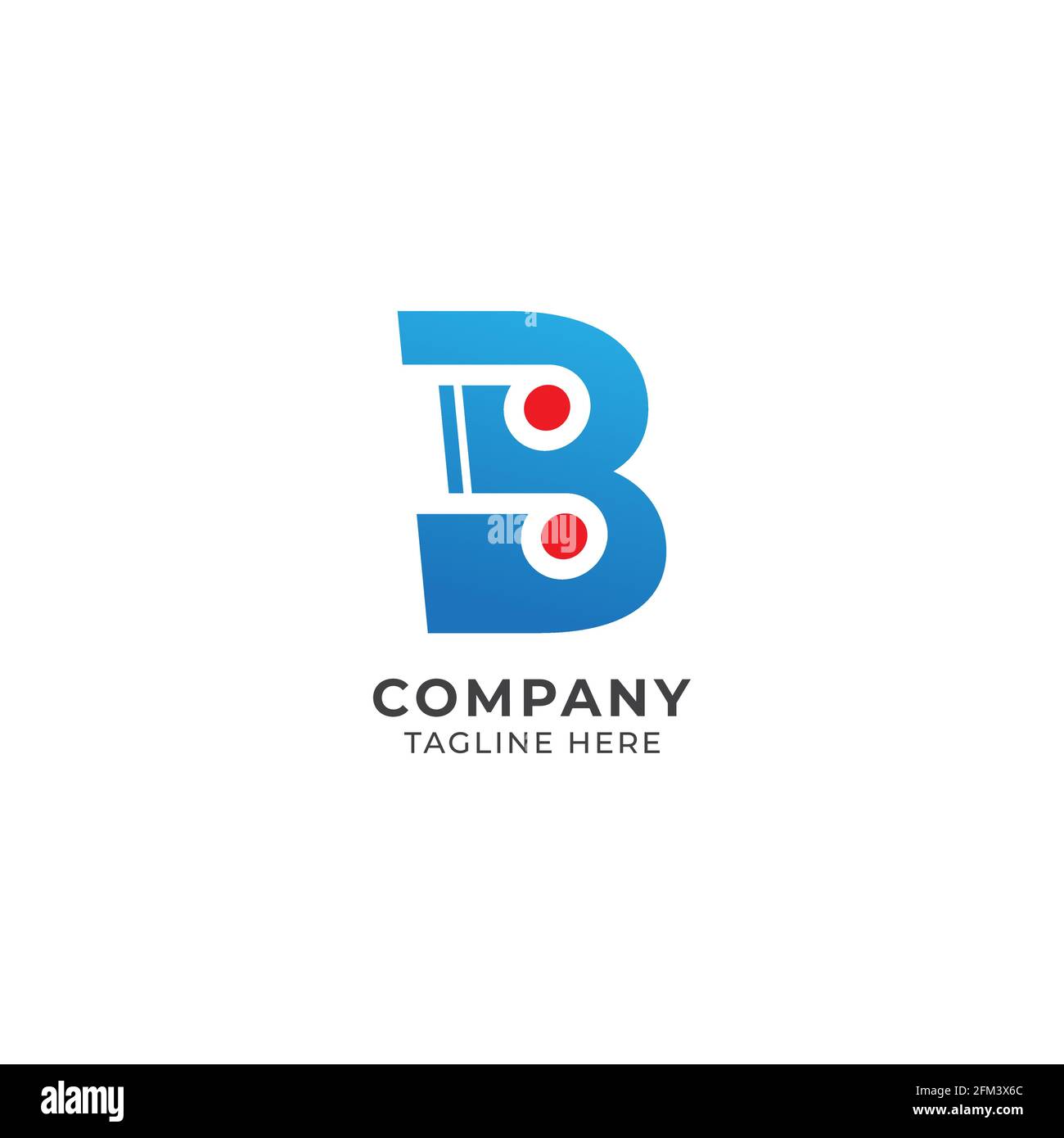 Letter B Alphabet Music Logo Design. Iniziale, nota musicale trasmesso il concetto del logo del pulsante Note e Record sedicesimo isolato su sfondo bianco Rosso Blu Illustrazione Vettoriale