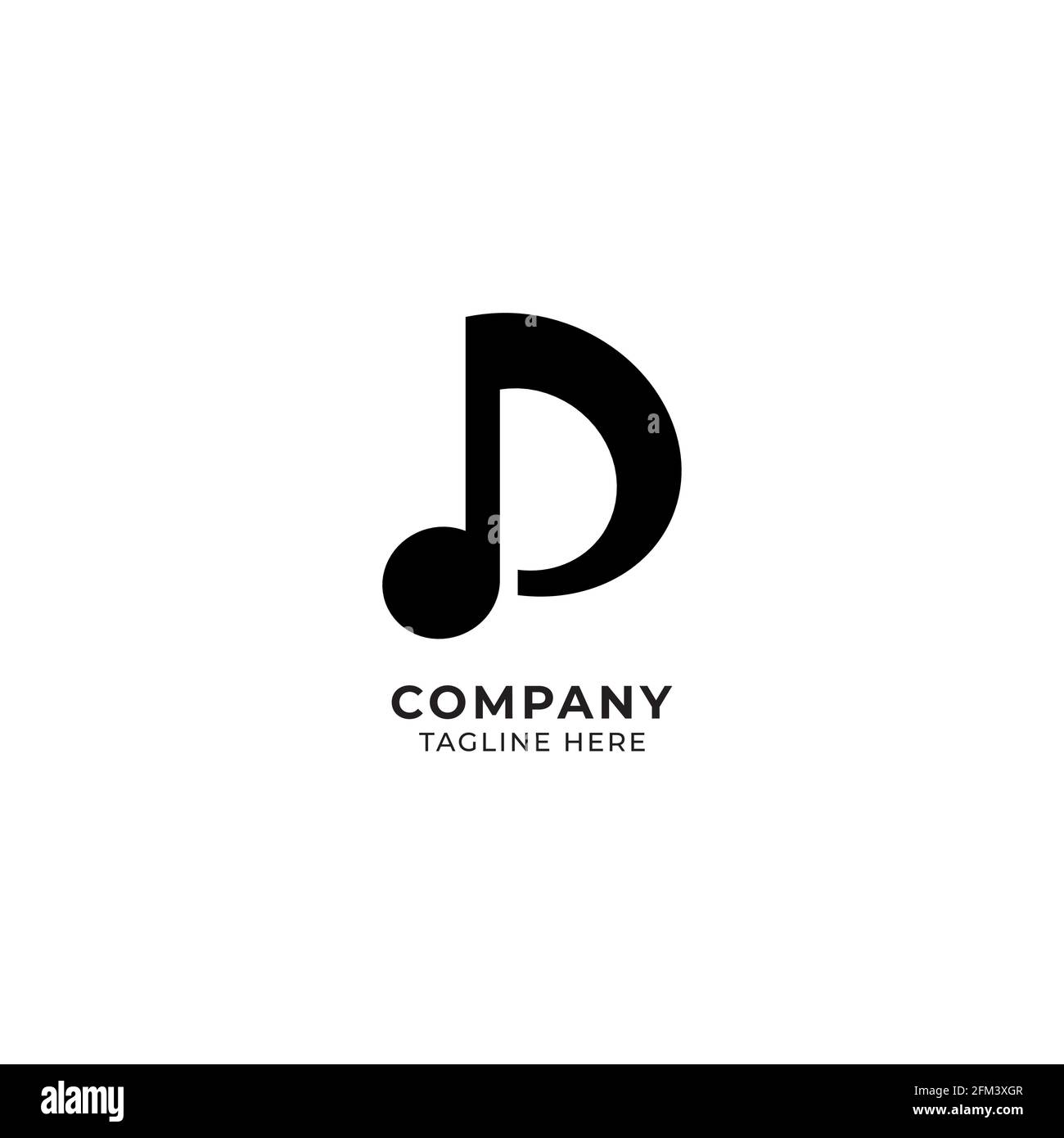 Letter D Alphabet Music Logo Design isolato su sfondo bianco. Concetto iniziale e del logo della nota musicale. Illustrazione Vettoriale