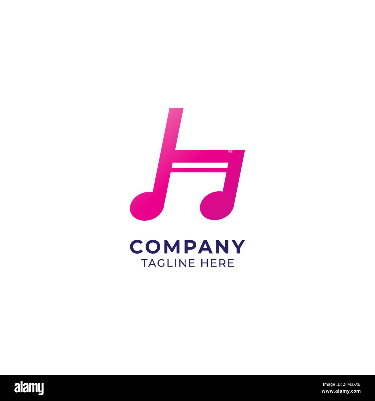 Letter H Alphabet Music Logo Design in minuscolo isolato su sfondo bianco. La nota iniziale e musicale ha trasmesso il concetto del sedicesimo logo Notes. Colore rosa Illustrazione Vettoriale