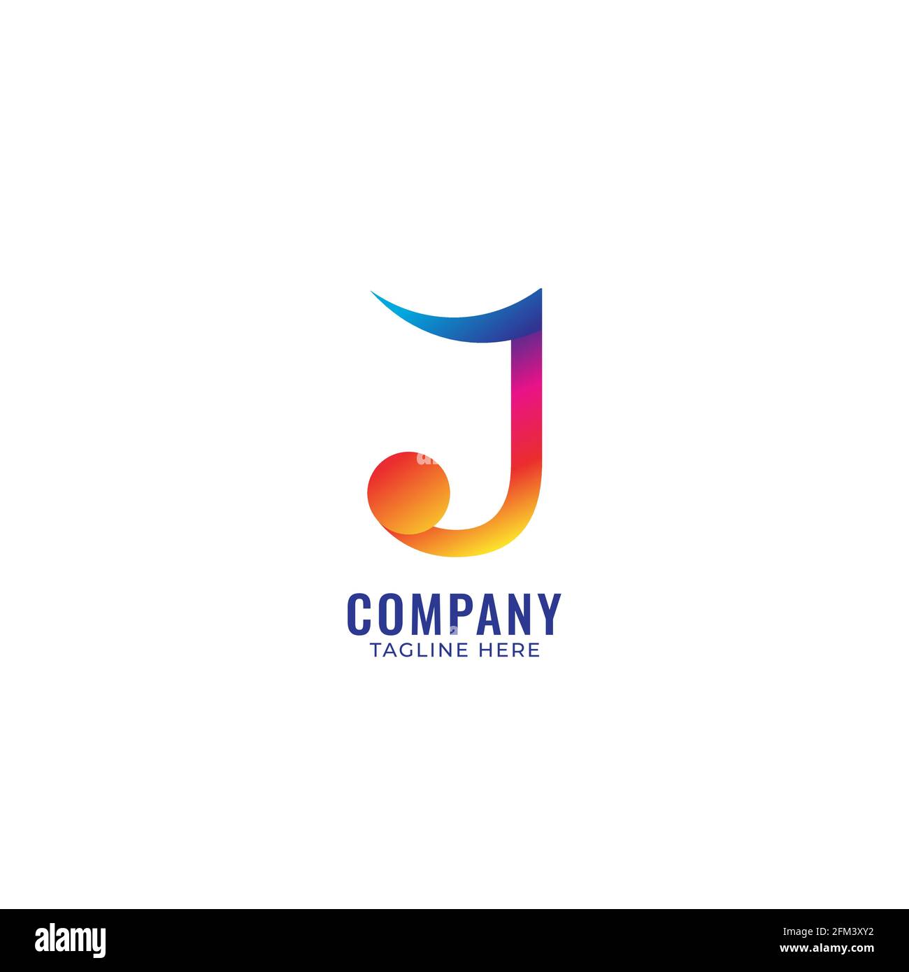 Colorato Letter J Alphabet Music Logo Design. Initial, Musical Note, Quaver, Ottava concetto di logo Notes isolato su sfondo bianco. Spettro arcobaleno Illustrazione Vettoriale
