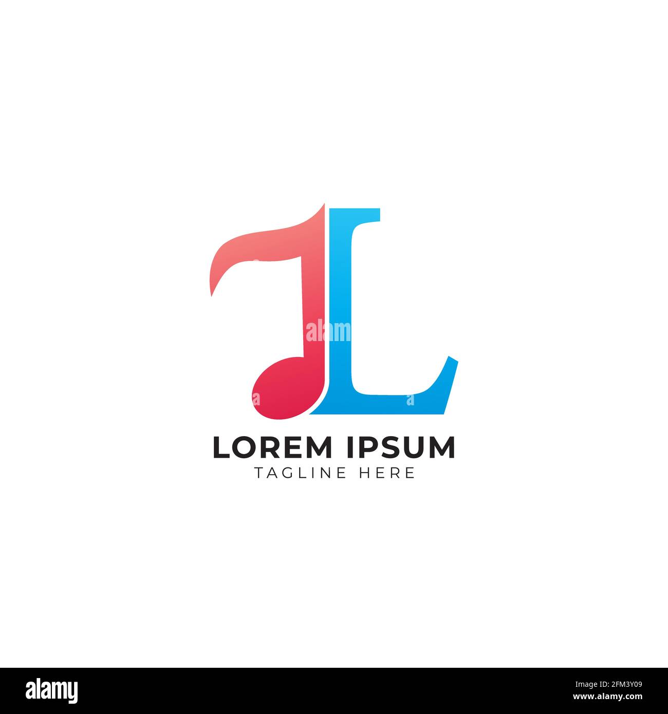 Colorato Letter L Alphabet Music Logo Design isolato su sfondo bianco. Initial, Musical Note, Quaver, Ottava idea del logo Notes. Arancione e blu Illustrazione Vettoriale