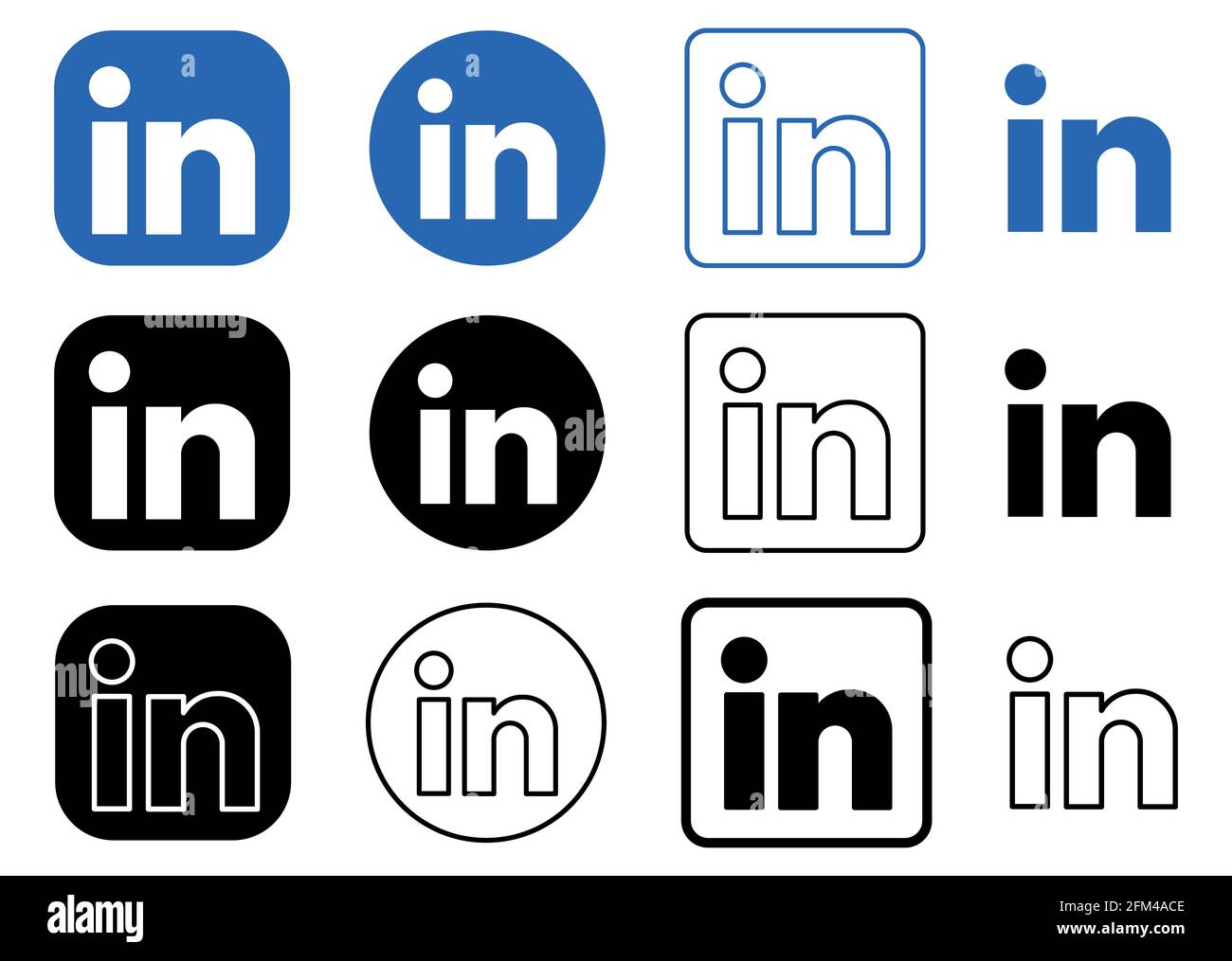 Vinnytsia, Ucraina - 4 maggio 2021: Insieme del social network popolare LinkedIn in forma diversa. Icona vettore editoriale LinkedIn Illustrazione Vettoriale