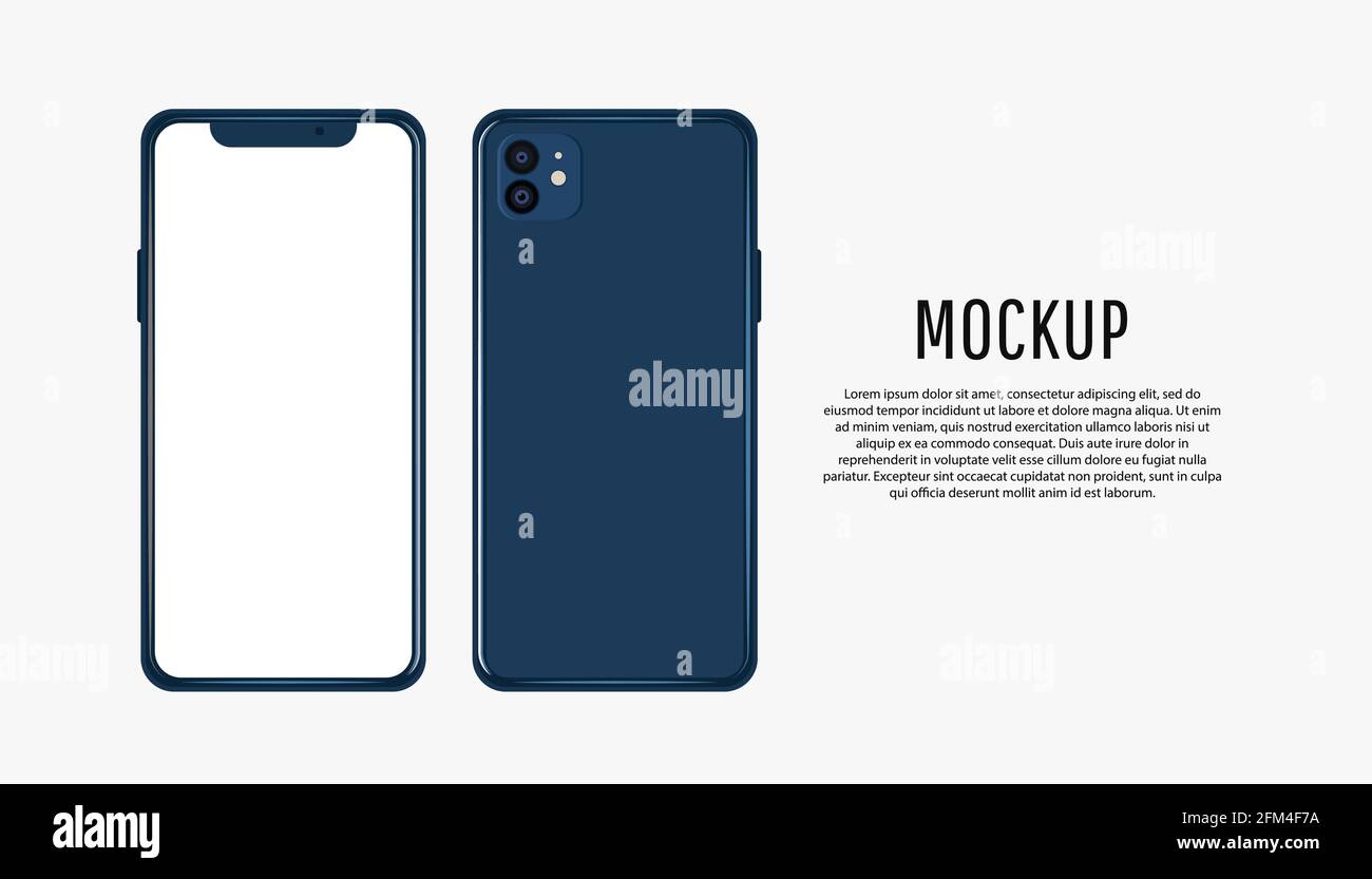 Odessa Ucraina - 1 gennaio 2021 Design di smartphone mockup realistico e alla moda con schermo bianco vuoto per la dimostrazione visiva dell'applicazione ui. Illustrazione Vettoriale