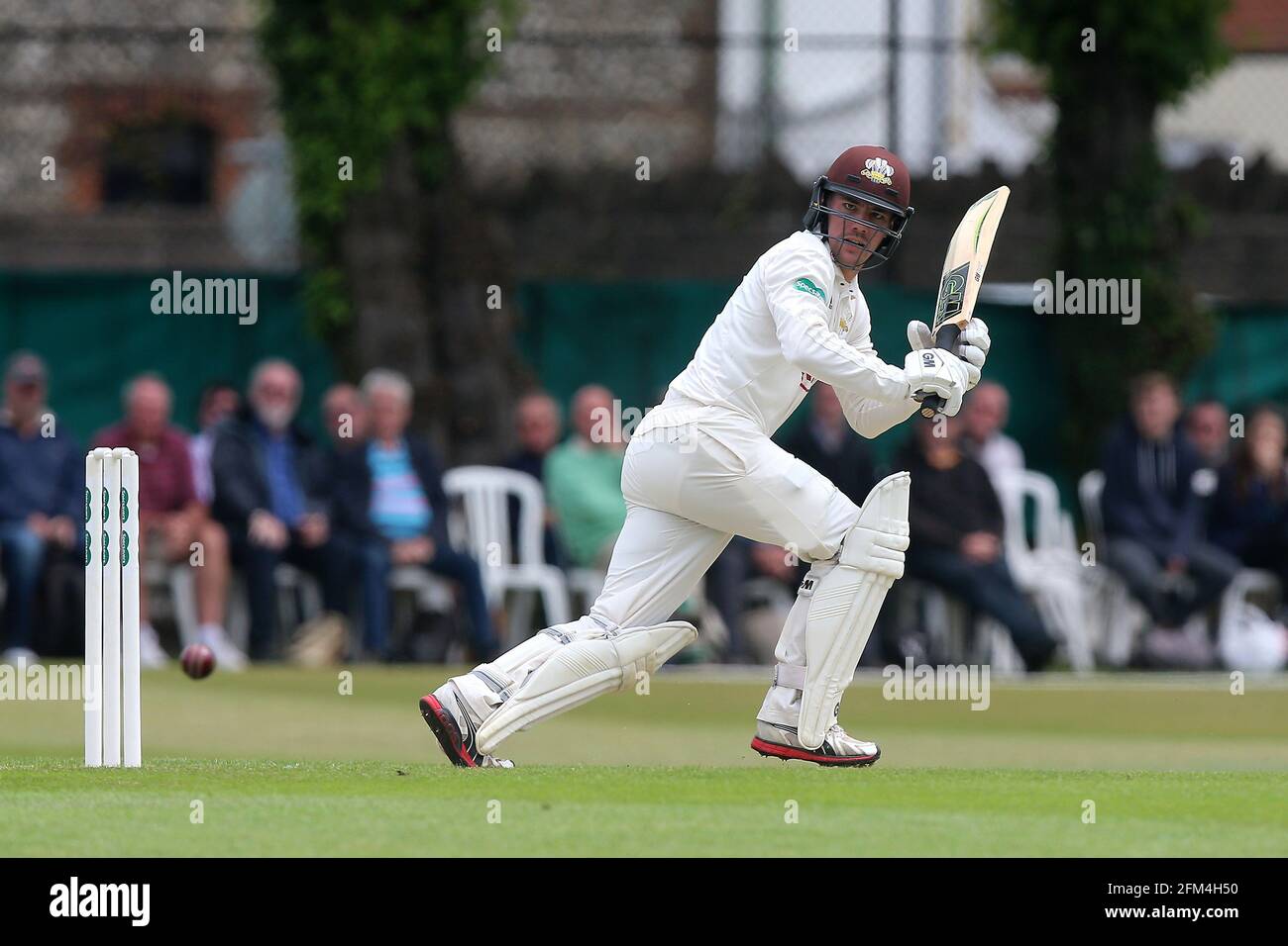 Rory Burns in batting azione per Surrey durante Surrey CCC vs Essex CCC, Specsaver County Championship Division 1 Cricket a Guildford CC, The Sports Foto Stock