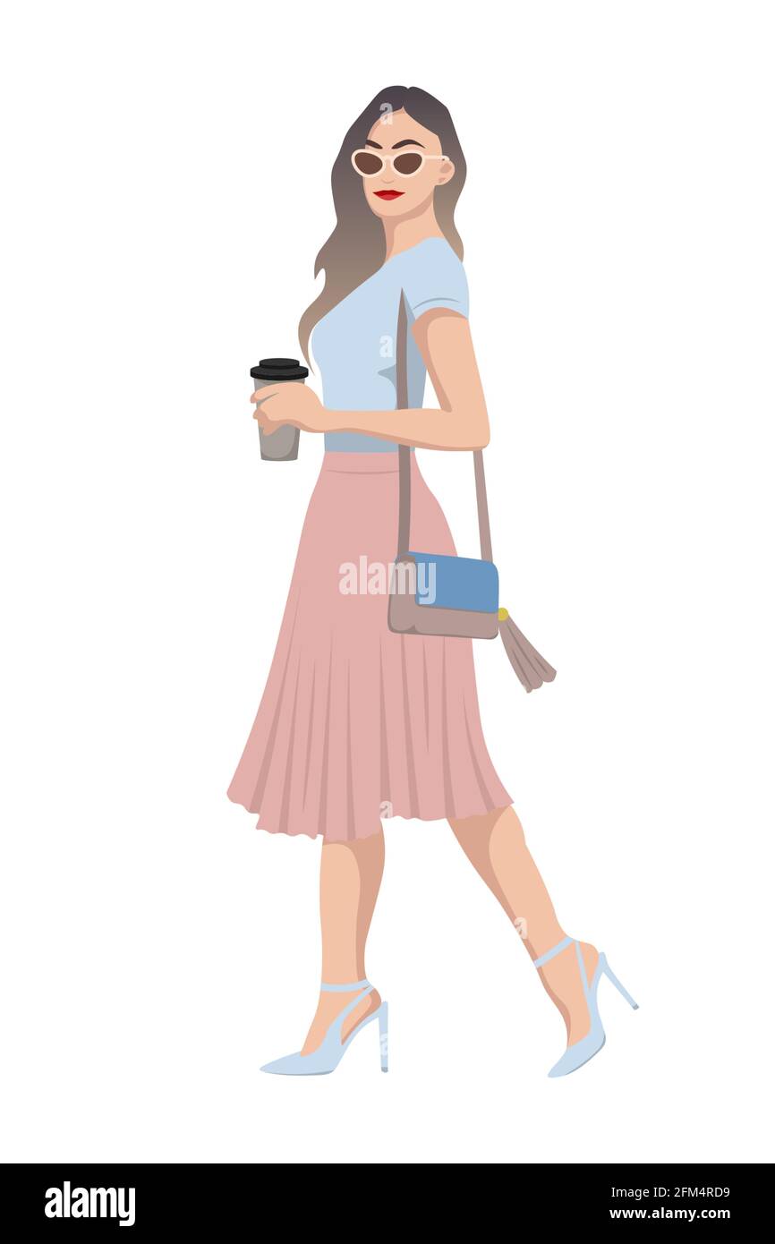Donna con tacchi alti vestita con abiti alla moda - illustrazione di moda femminile Illustrazione Vettoriale