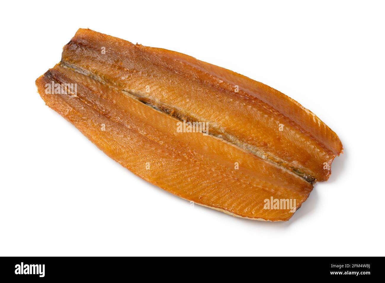 Singolo Kipper, filetto di aringa affumicata, isolato su sfondo bianco Foto Stock