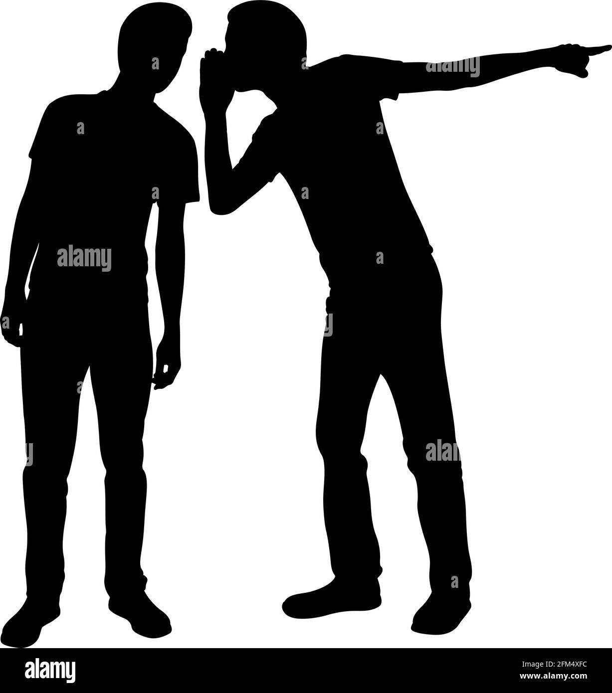 silhouette di uomini che sussurrano nell'orecchio Illustrazione Vettoriale