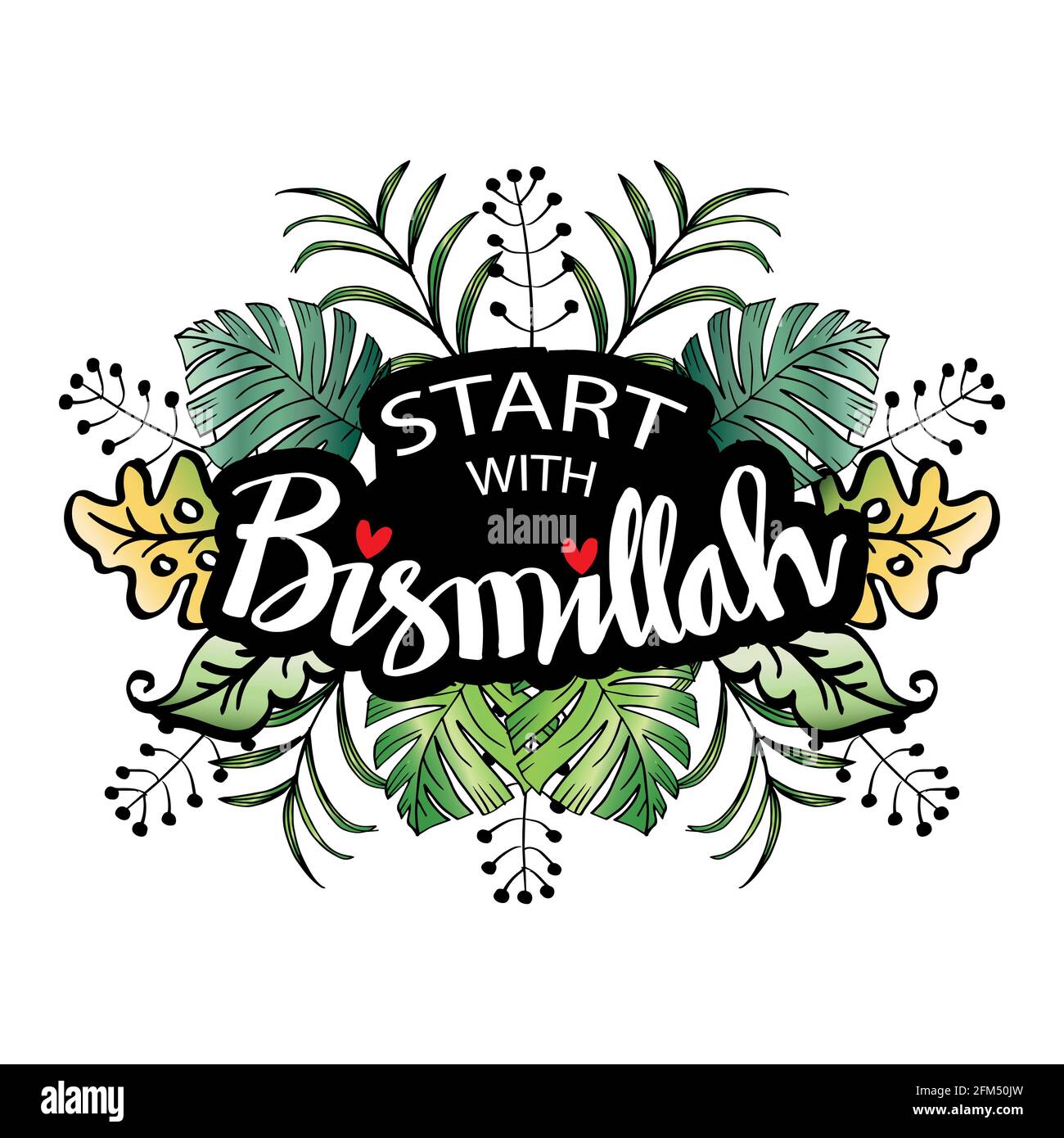 Inizia con bismillah. Poster islamico. Foto Stock