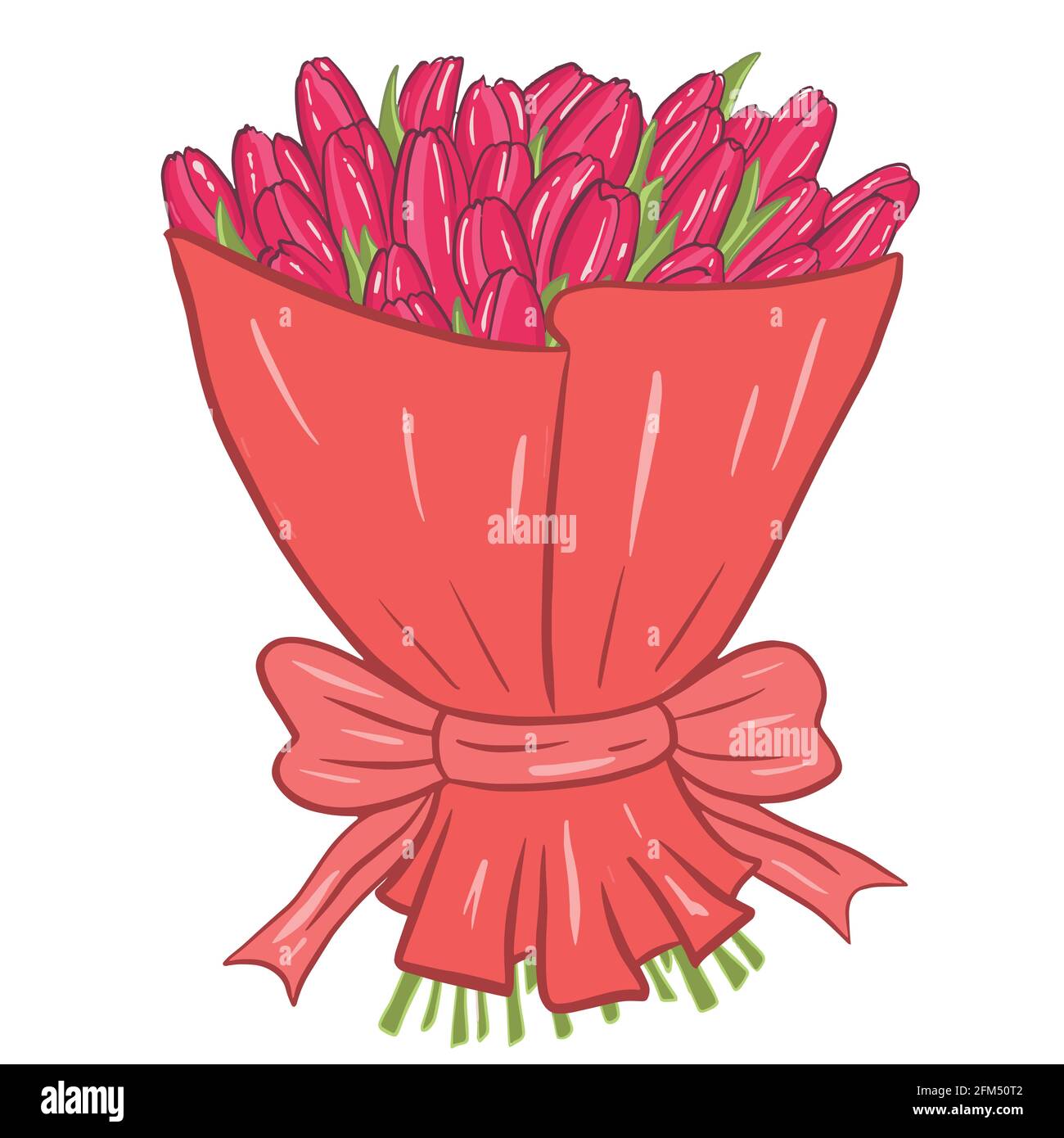 Bouquet lussureggiante con tulipani, vettore. Illustrazione Vettoriale